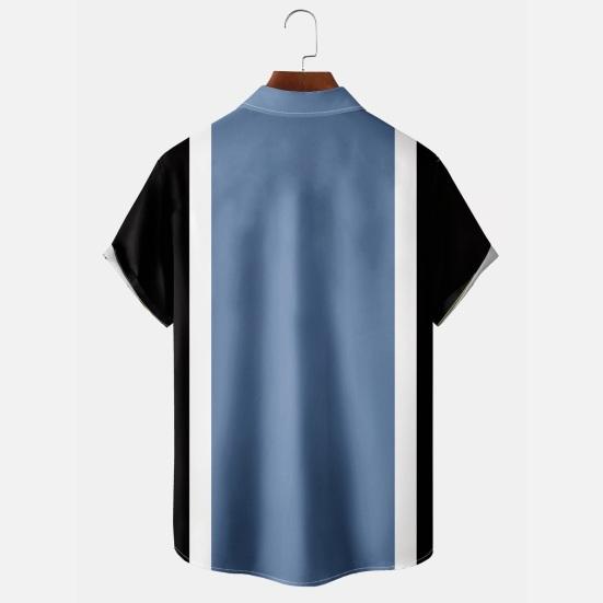 Men Casual Shirt Lapel Short Sleeve Single Breasted Shirt Loose Fit Hawaiian Style Button-Up Bowling Shirt