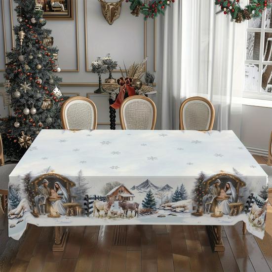 Christmas Tablecloth Winter Snowman Xmas Tree Wreath Design Rectangle Tablecloths Washable Fabric Table Cover
