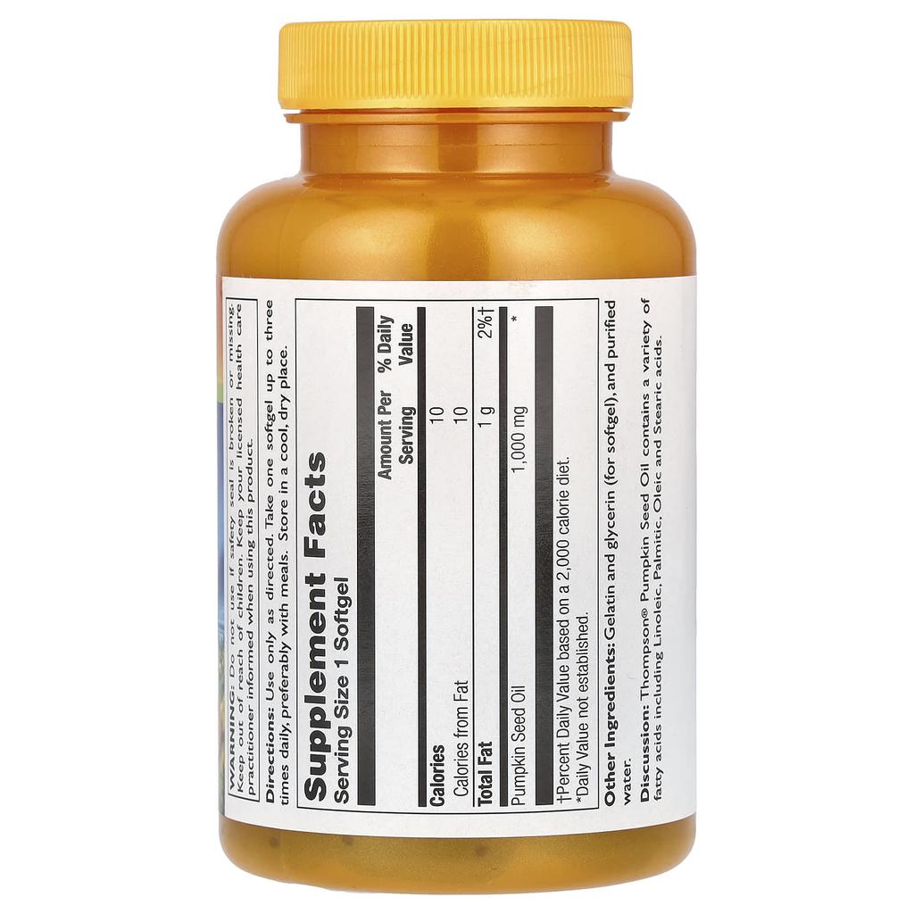 Thompson, Olej z pestek dyni, 1000 mg, 60 kapsułek miękkich
