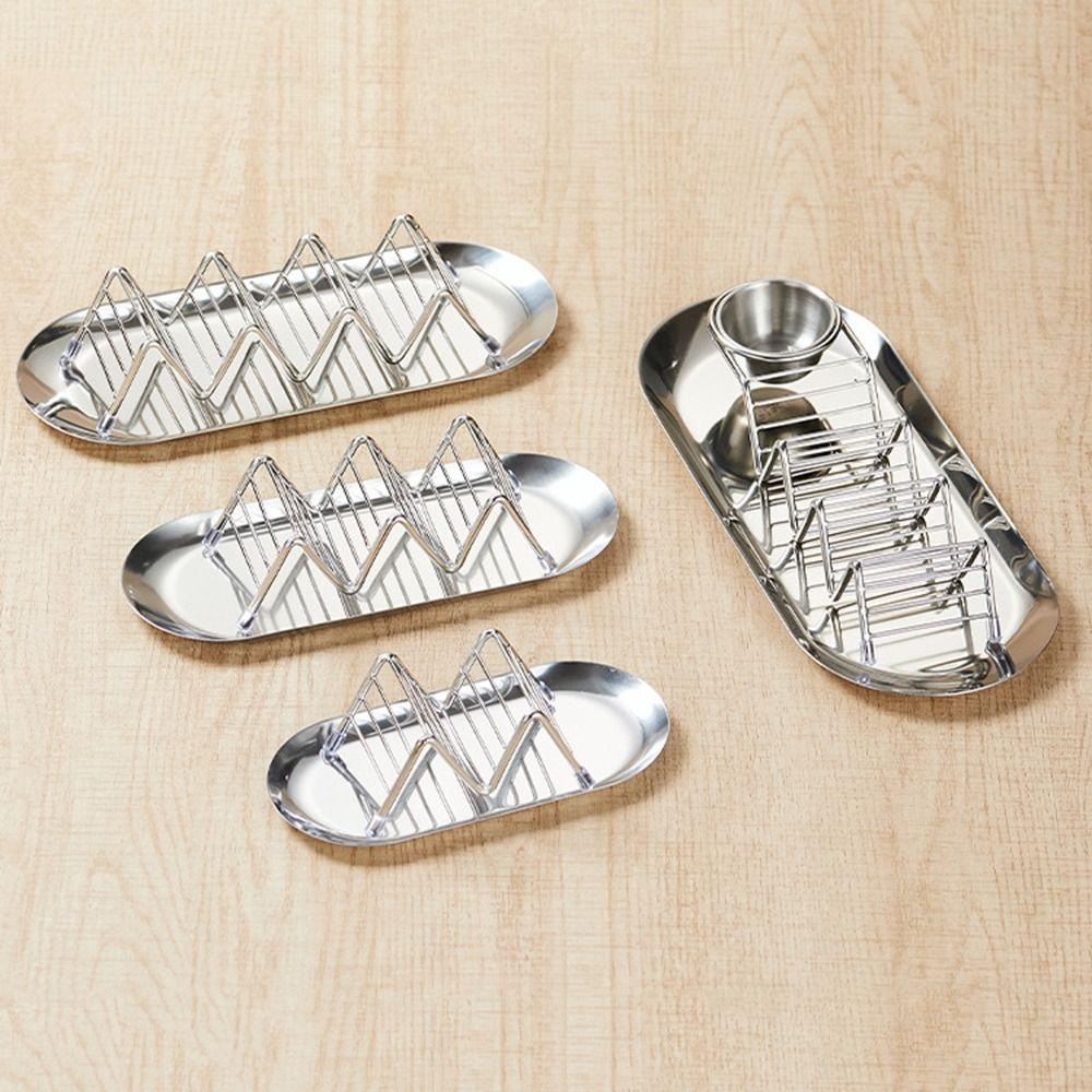 W-shaped Taco Stand with Tray Rust-proof Pancake Display Tray Stainless Steel Taco Holder Baking