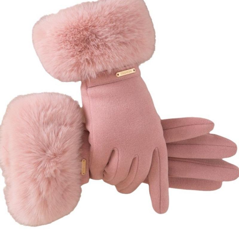 1PAIR gloves women's plush thickened cute windproof plush German plush imitation rabbit plush thick gloves riding warm open