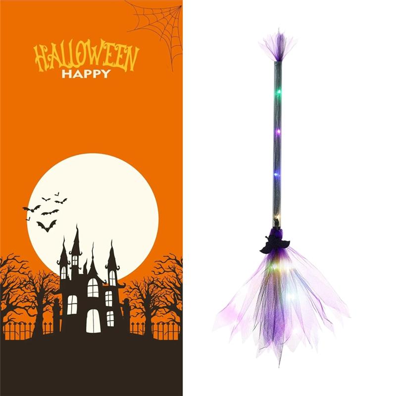 A84X-Adjustable LED Light-Up Witch Broom Halloween LED Light For Party Cosplay Witches Broom Decoration