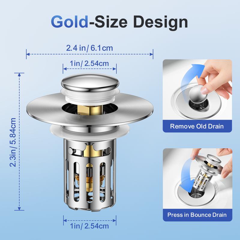 JOMST Banyo Evrensel 2'si 1 Arada Banyo Lavabo Tıpa, Pop-up Tıkanma Önleyici Çıkarılabilir Paslanmaz Çelik Filtre Sepeti Süzgeç Saç Tutucu, Koku Önleyici