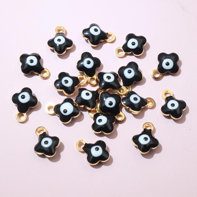 20pcs 9x7mm Enamel Evil Eyes Flower Charms Pendant Small Stainless Steel DIY Jewelry Making Accessories Findings