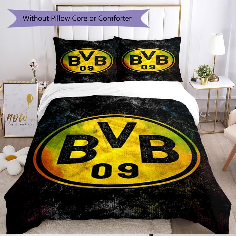3-teiliges Bettbezug-Set (1 * Bettbezug + 2 * Kissenbezug, ohne Kern), Borussia Dortmund Druck Weiches Ganzjahres-Bettwäscheset, Heimschlafzimmer-Dekoration Geschenk