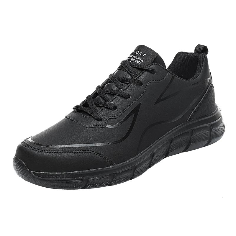 Black Running Shoes Waterproof Athletic Sneakers Men Wear Resistant Men Walking Sport Shoes Comfortable Men PU Leather Size 48