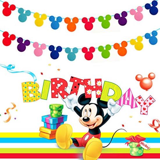 3-Row Colorful Mickey Mouse Garland Party Decorations, Disney Theme Garland for Birthday Party Decorations, Room Decorations, Baby Showers, and