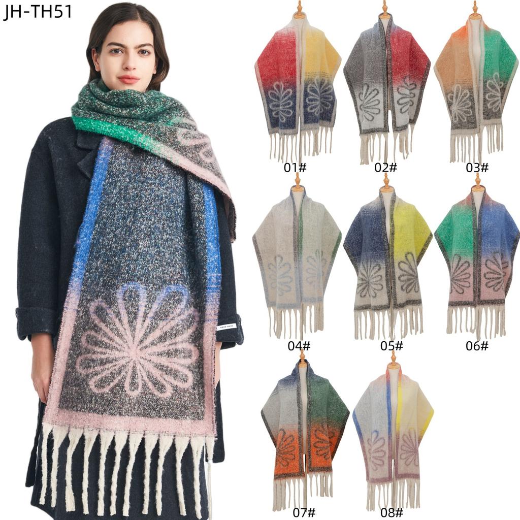 Autumn and winter new loop yarn imitation mohair jacquard small flower scarf