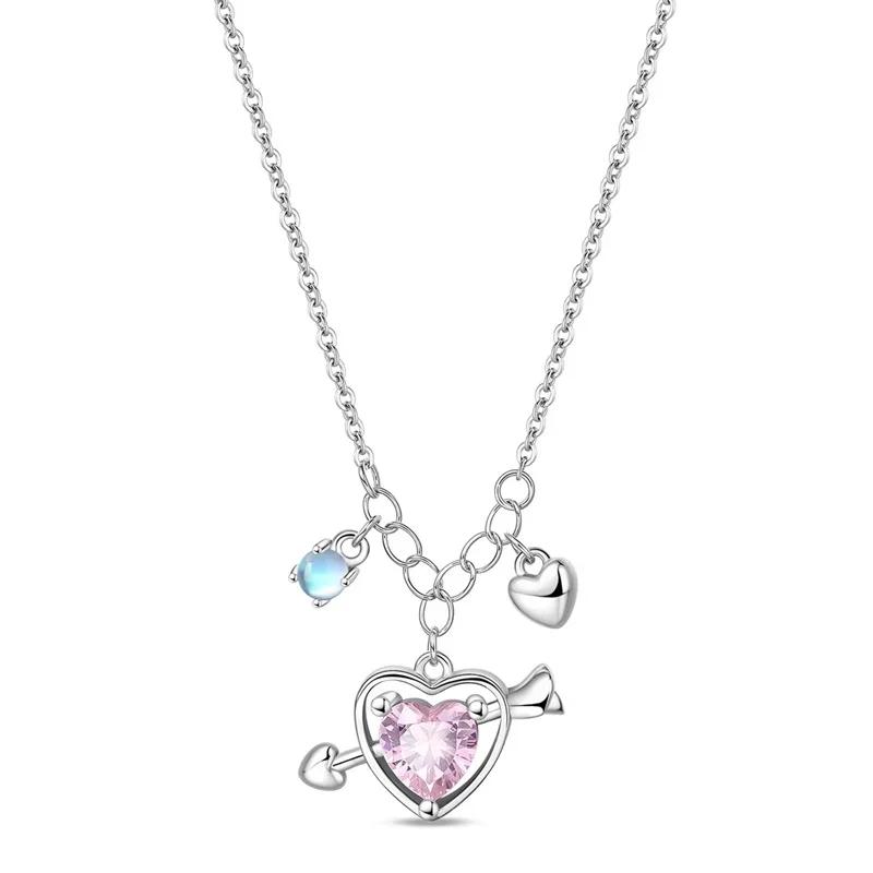925 Silver Diamond Pendant Necklace Shiny Key Gem Heart Shaped Pearl Cross Lucky Chain for Women Fine Jewelry Gifts