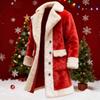 Christmas Faux Fur Collar Men Long Winter Jacket Plush Fleece Lined Splicing Thick Warm Wind Resistant Casual Overcoat Outer