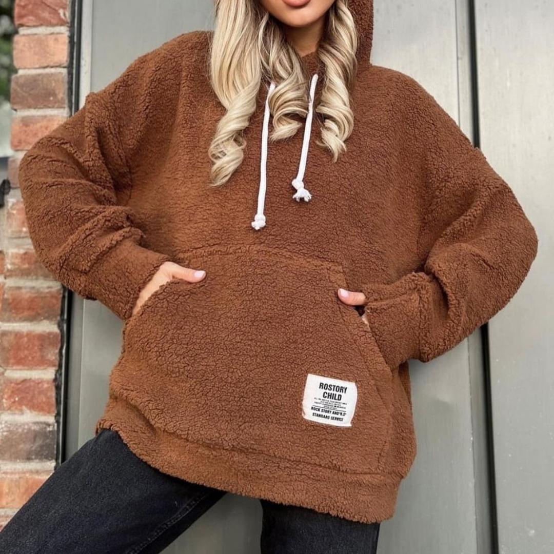 BITCED Фланелевой свободный пуловер с капюшоном и длинными рукавами — фото 11