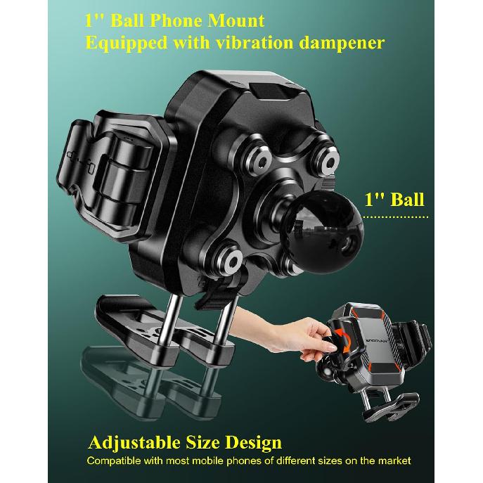 BRCOVAN 1'' Ball Phone Mount Holder With Vibration Dampener, Compatible With RAM Mounts B Size Double Socket Arm, Adjustable Fit 5.4-7.2'' Phone, For