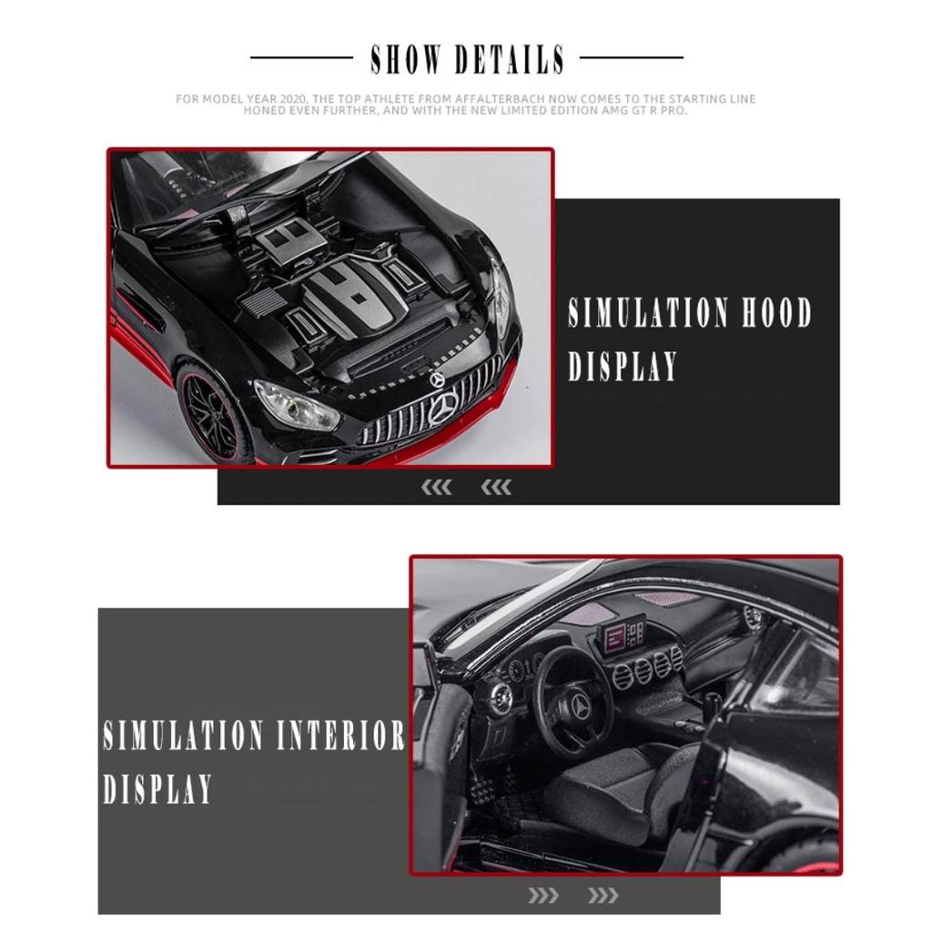 1/24 Scale Benz Gtr Sports Alloy Car Model Metal Children Diecast Toy Car Modification Simulation Sound & Light Gift for Boy