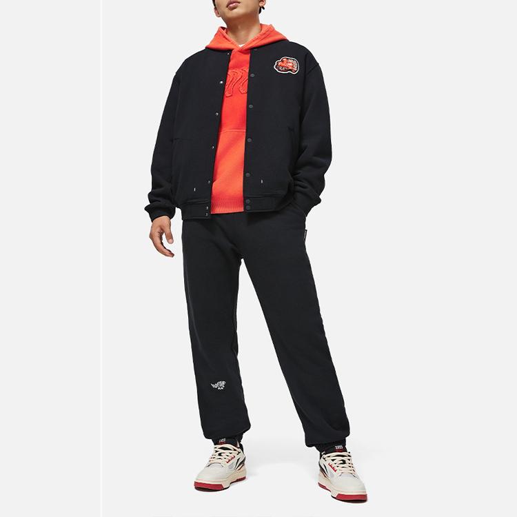 Li Ning Basketball Series Letter Print Drawstring Mid Waist Cuffed Knitted Sports Pants Men Bottoms Black AKLU087-4