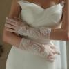 Wrist Length Bridal Gloves Delicate Pattern Embroidery Breathable Mesh Fabric Evening Functions