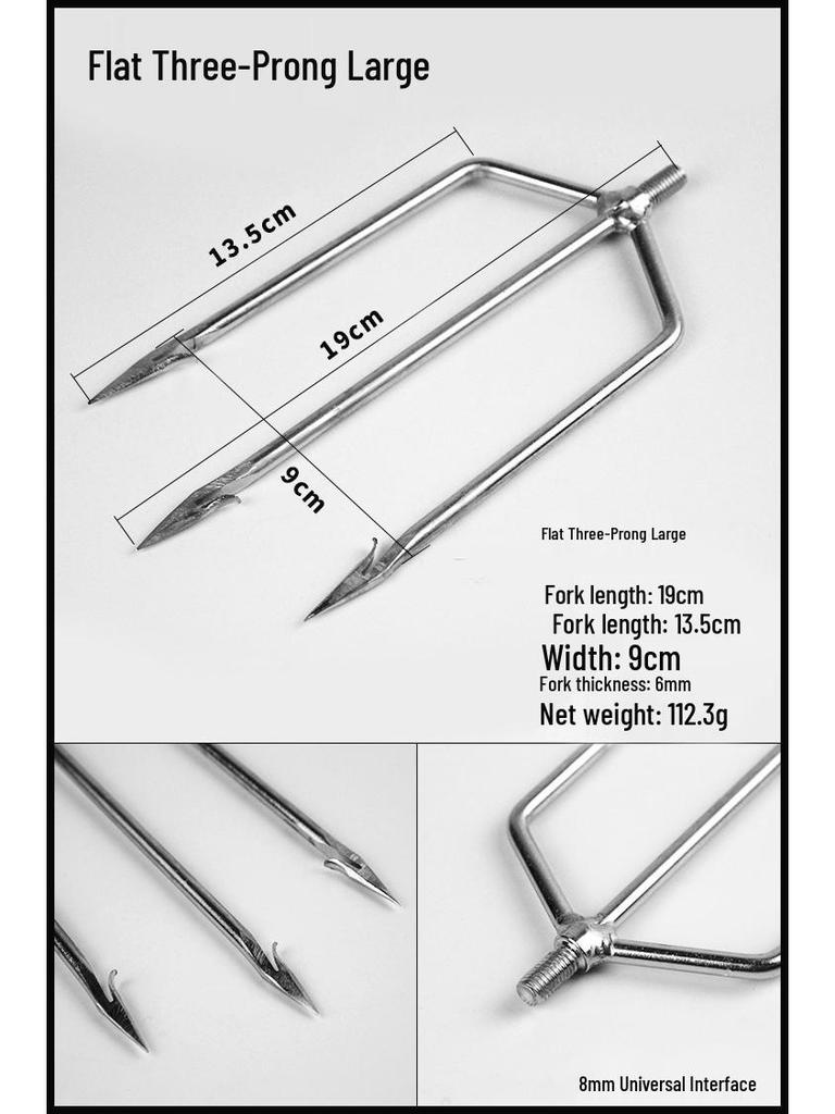 Stainless Steel Multi-functional Barbed Fish Spear Head - Handmade Flat Fork Lantern Design