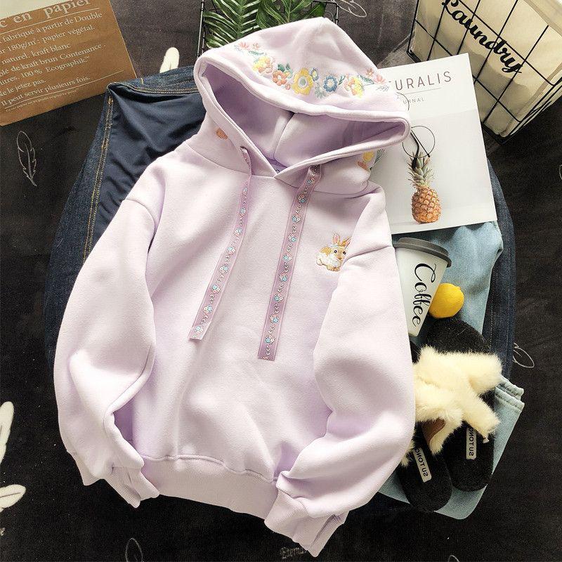 Trendy Women's Korean-Style Autumn/Winter Fleece Rabbit Sweatshirt