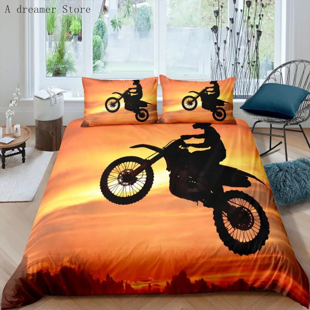 Motorcycle Bedding Set 3D Print Cars Duvet Cover With Pillowcase Motocross Bedspread Boys Bed Set King Size Home Textiles