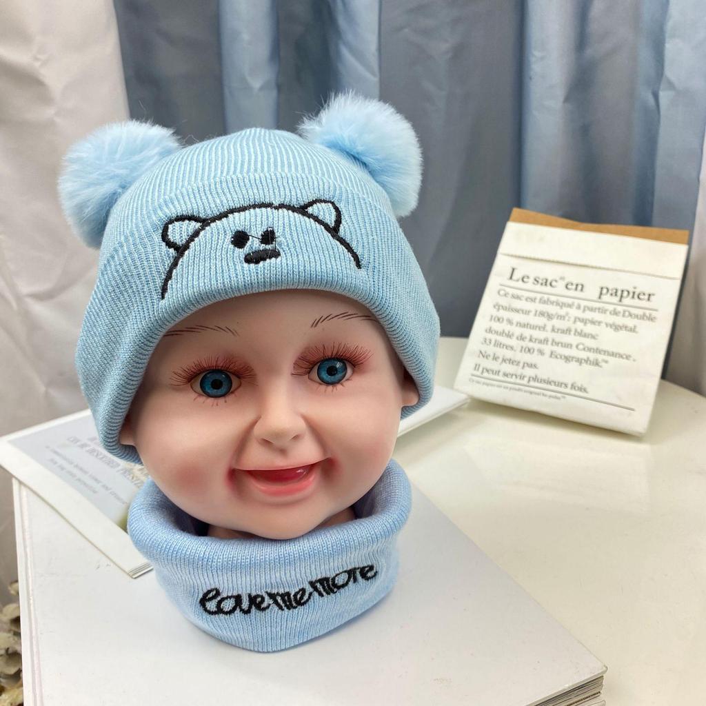 Kids' Warm Knit Bear Hat with Pom-Pom, Cartoon Beanie for Boys & Girls