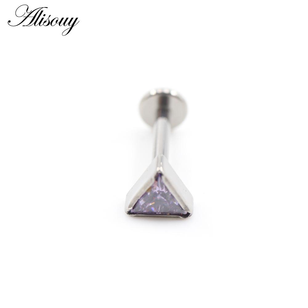 

Alisouy 1PC титановый треугольный циркон с внутренней резьбой лабрет для губ, кольцо-гвоздик, серьга для хряща уха, украшение для пирсинга тела