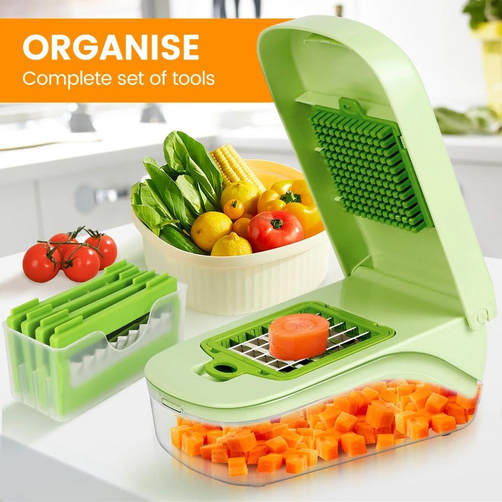 

Easy Pour Opening Vegetable Chopper With Basket Vegetable Cutter Food Grate зелений