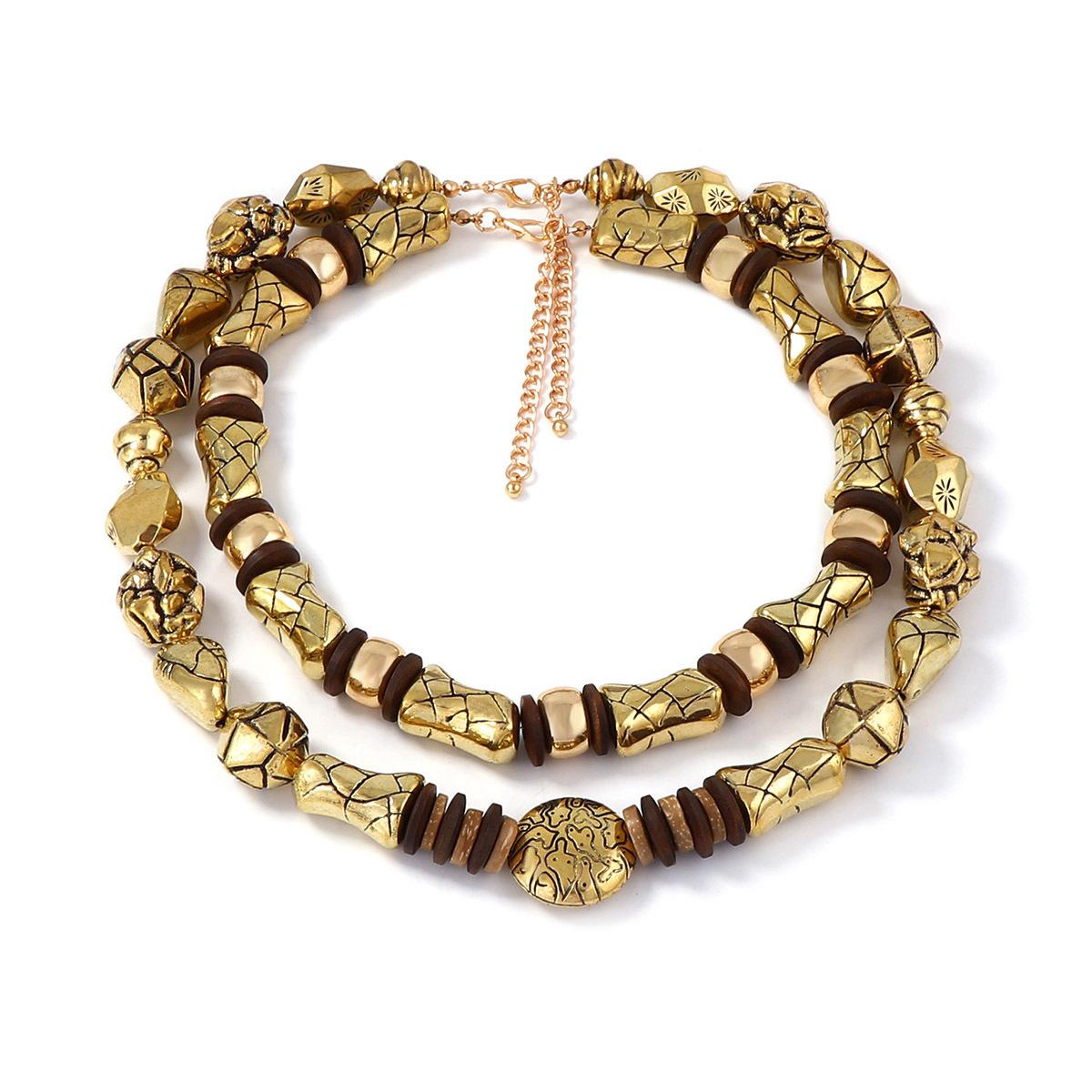 Европейский и американский личностный винтажный Маillard геометрический уникальная текстура CCB деревянный бусины двойной слой ожерелье женщины