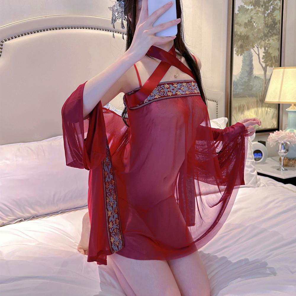 [Violent Concubine] Tang Style Sexy Hanfu Pajamas Exotic Court Suspender Chiffon Cardigan Shawl Set