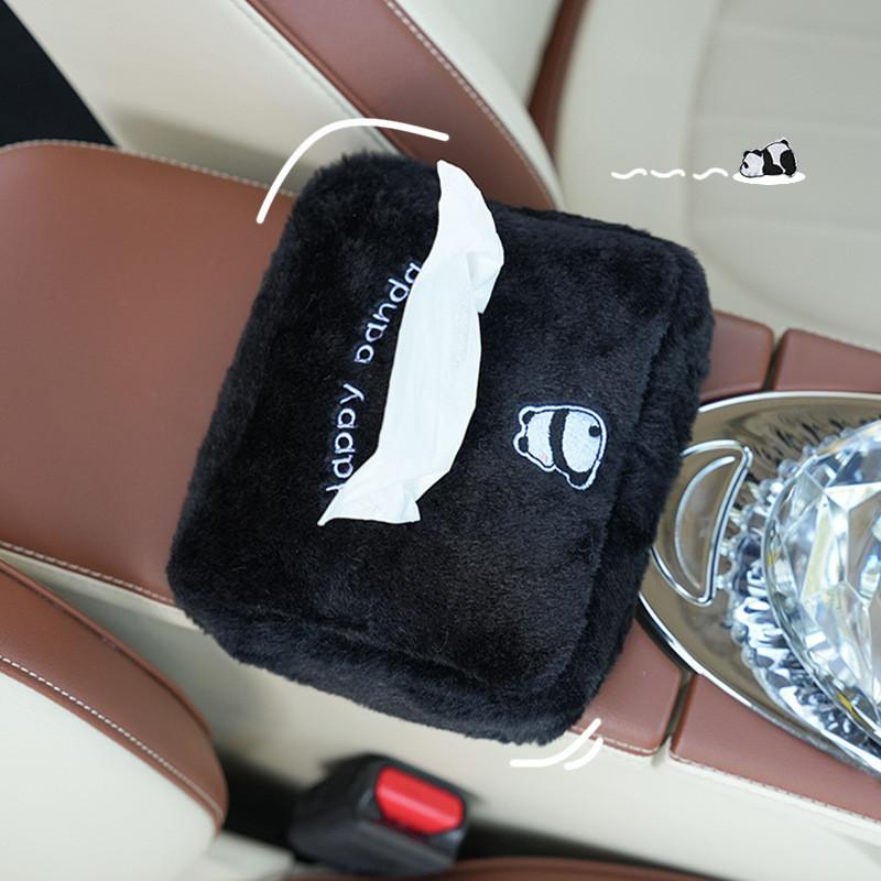 Adorable Panda Car Tissue Holder Versatile Car Storage Solution Fabric Plush