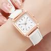 3PCs/Set Women's Fashion Watch Square Simple Dial Leather Quartz Watch Set