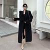 Loose Fit Black Womens Blazer Coat Winter Elegant Stereoscopic Floral Embroidery Heavy Duty Long Trench Suit Jacket