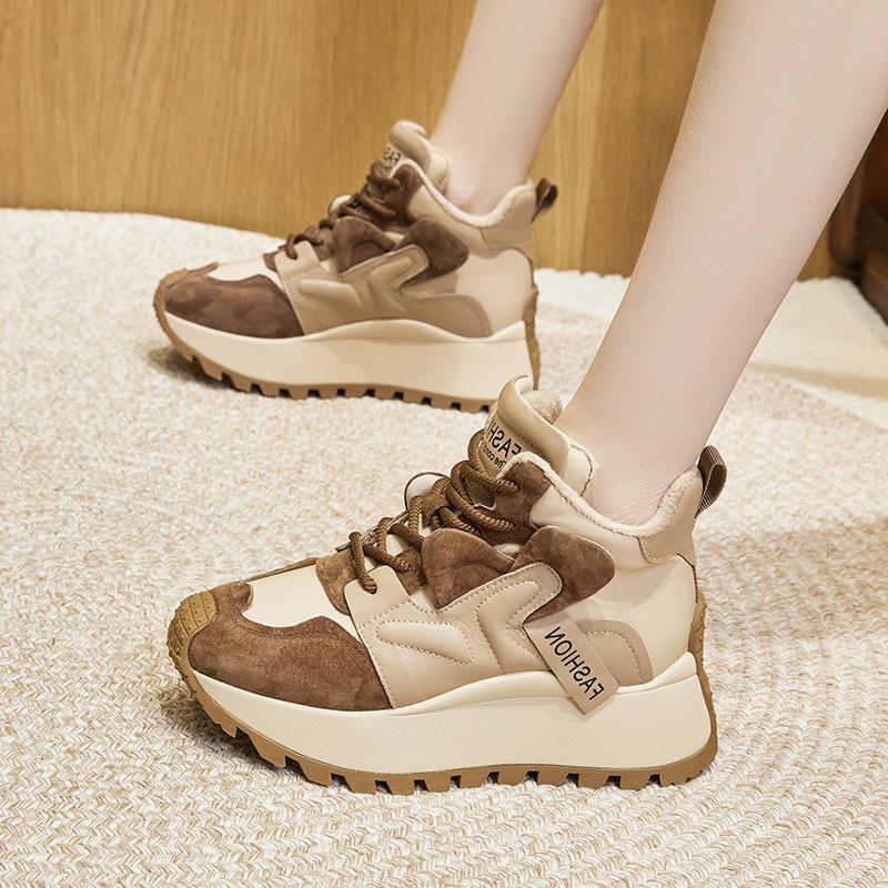 Fleece Dad Shoes Women's 2025 Winter New Warm Versatile High-top Shoes Fashion Women's Shoes Platform Casual Sports Shoes