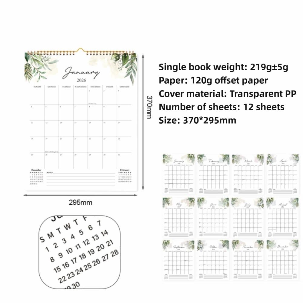 Wire-O-Binding Daily Planner Calendar Foldable Study 2026 Wall Calendar Colorful Jan. 2026 - Dec. 2026 Hanging Calendar Office