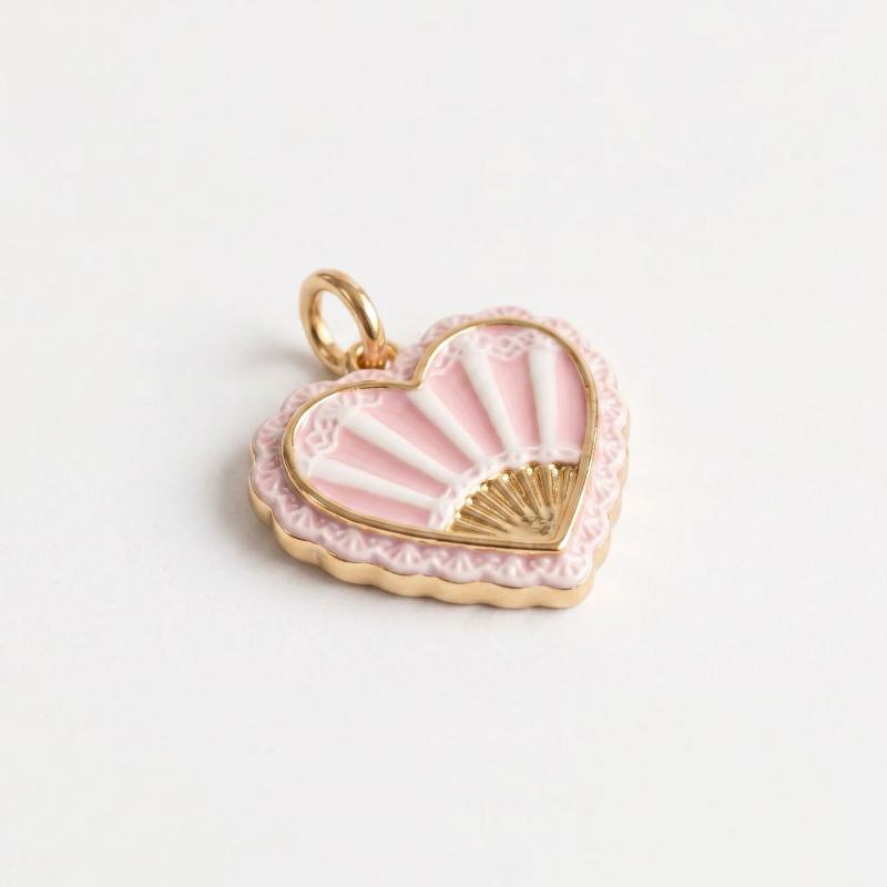 French-Style Powder Lace Pendant Delicately Dripping Oil Exquisitely Gold-Edged A Retro Girlish Accessory A Charming Design.