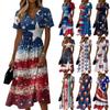 Women's Fashionable V Neck Short Sleeved Independent Day Print Casual Dress