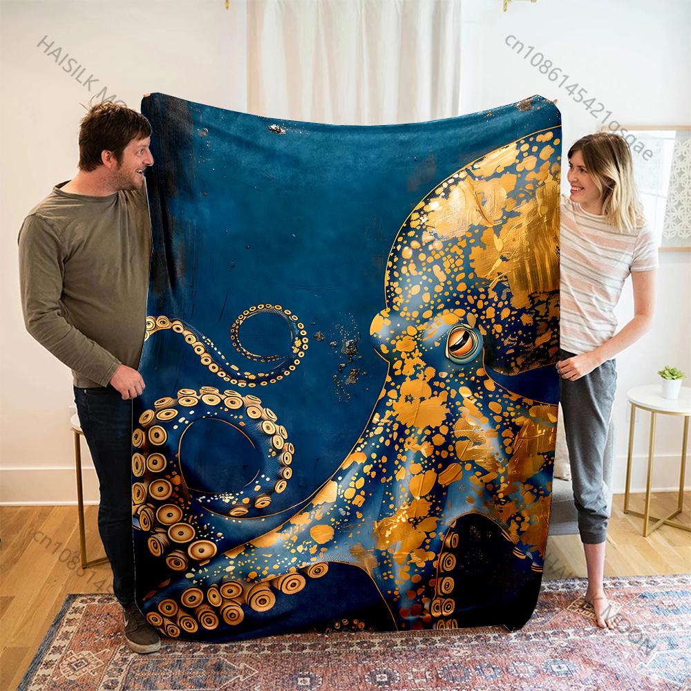 Multiple sizes Octopus pattern art design Print Blanket Flannel Material Soft Warm for All Seasons Home Outdoor Camping Picnics