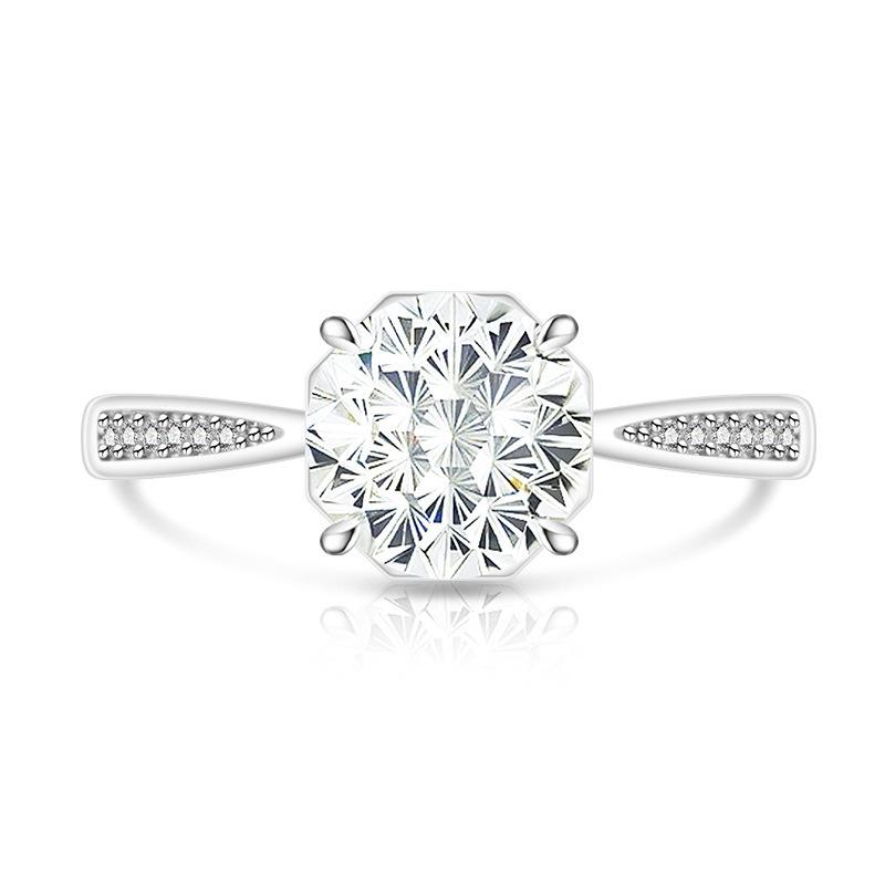 925 Sterling Silver Stylish Simple Dahlia Cut Round Zircon Ring Birthday Party Anniversary Gift Daily Wear белый