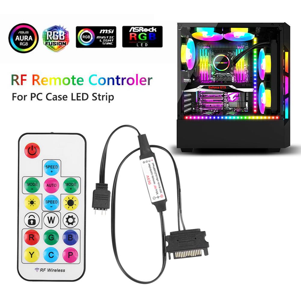 LED Light Strip Remote Controller USB 5V 17 Keys RGB Driver Dimmer Controller 3 Pin To SATA 4Pin for PC Computer Case Lighting