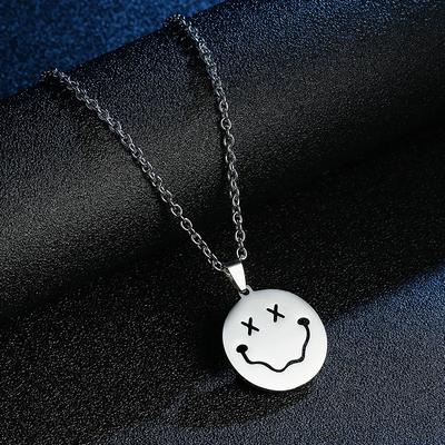 Japanese and Korean Irregular Smiling Face Necklace Silver Minimalist Design Collarbone Chain Versatile Pendant