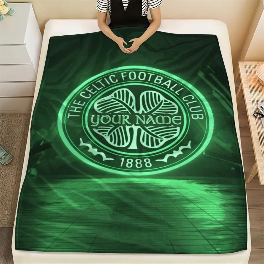 1PC Celtic Fc Crest Custom Name Patterned Flannel Blanket Suitable For All Seasons For Home Decor Warmth And Comfort Gifts Holiday Present