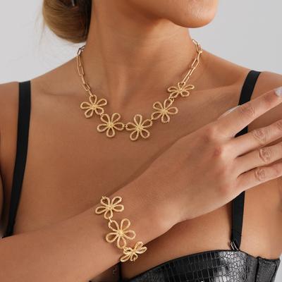 Accessories Retro Hollow Flower Chain Ethnic Style Necklace Girl Temperament Advanced Sense Bracelet