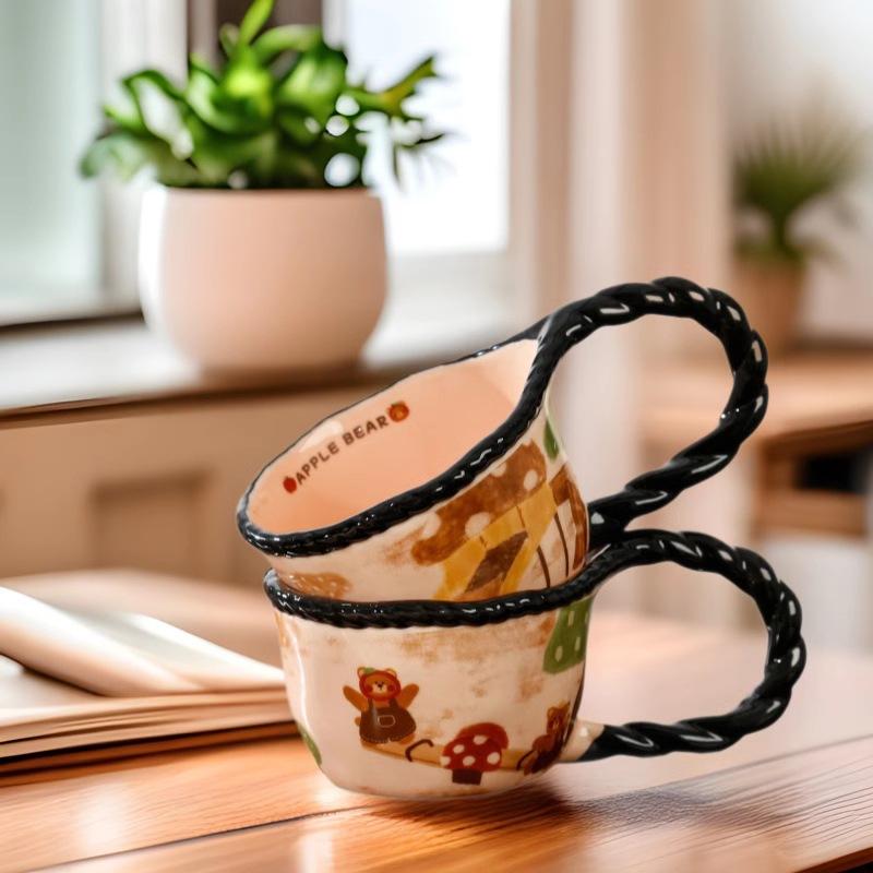 Retro Art Internet Celebrity Apple Bear Ceramic Coffee Cup Milk Cup Household Mug Afternoon Tea Cup