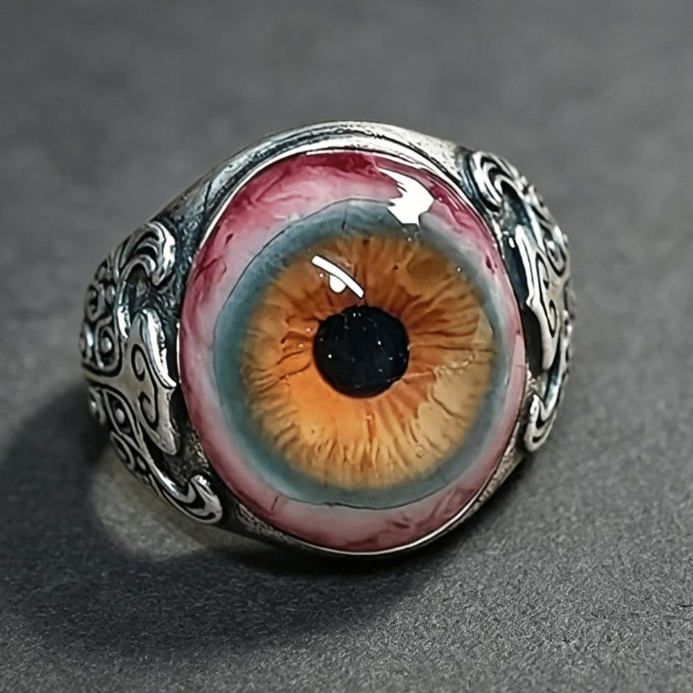 Alloy Realistic Eyeball Rings Carving Patterns Dark Lore Adjustable Open Ring Gothic Vintage Realistic Bloodshot Eye Band Ring