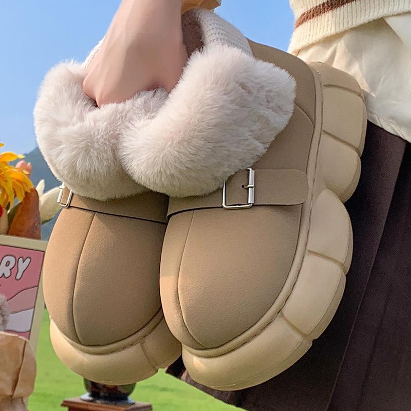 Fashion Versatile Snow Boots Women's Winter Wear Non-slip Thick-soled Plush Warm Indoor Plush Bag and Cotton Slippers