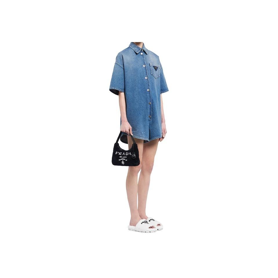 Prada Re-Edition Logo Zip Closure Terry Fabric Underarm Mini Tote Bag Women bags Black 1NE515_2DXO_F0967