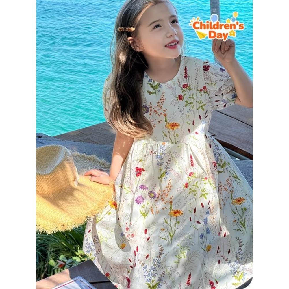 Girls 3D Print Dresses Kids Girl Party Short Sleeve Princess Dress Tank 3D  Butterfly  Print Dress