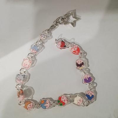 Cartoon Anime Charm Bracelet Keychain For Women Girls Trendy Star Pendant Keychain Beaded Bracelet Wrist Jewelry