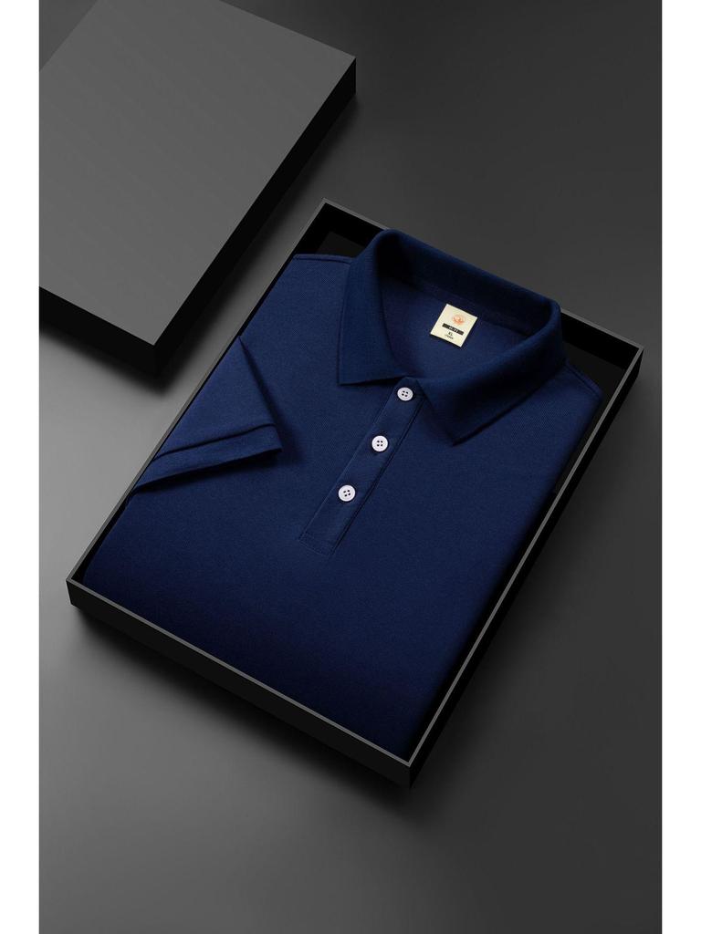Men's 2024 Ice Silk Cool Short Sleeve Polo Shirt, Solid Color Lapel, Casual Summer Style