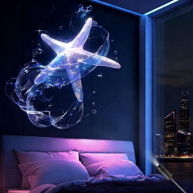 Dream Ocean Projection LED Night Light: USB-Powered, 360° Rotating Bedroom Lamp