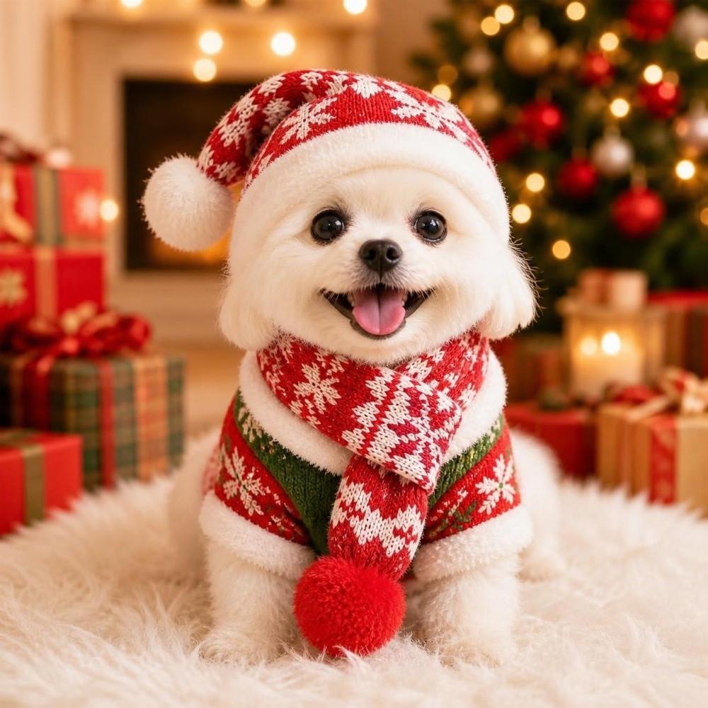 Winter Dog Scarf Collar Christmas Cat Scarf Hat Cozy Dog Bandana Scarf  for Puppy Kitten