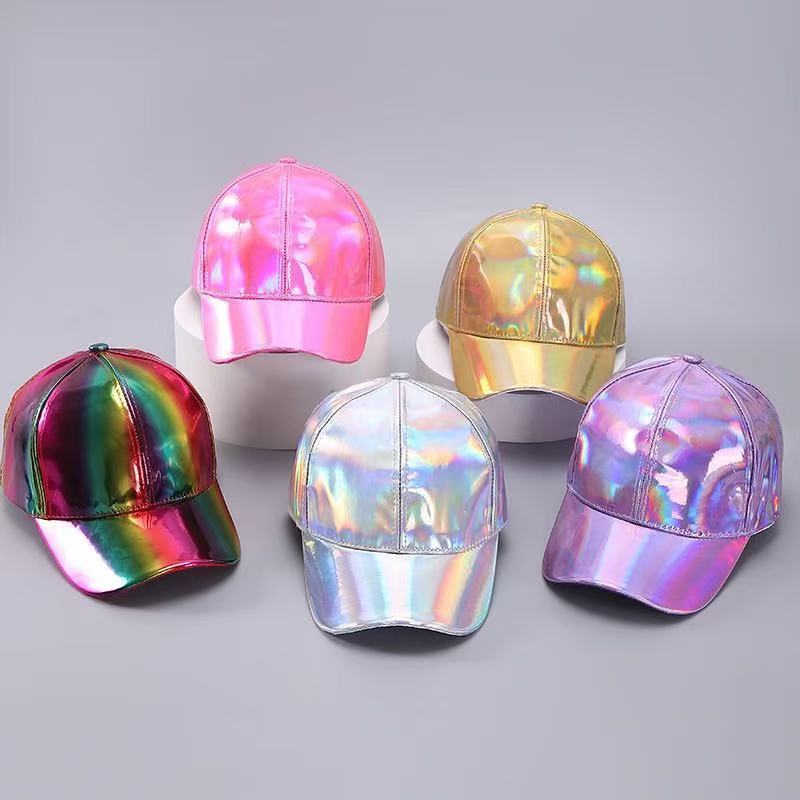 Laser PU Hat Solid Color Street Waterproof Duck Tongue Hat Sunshade Colorful Leather Baseball Hat PU Colorful